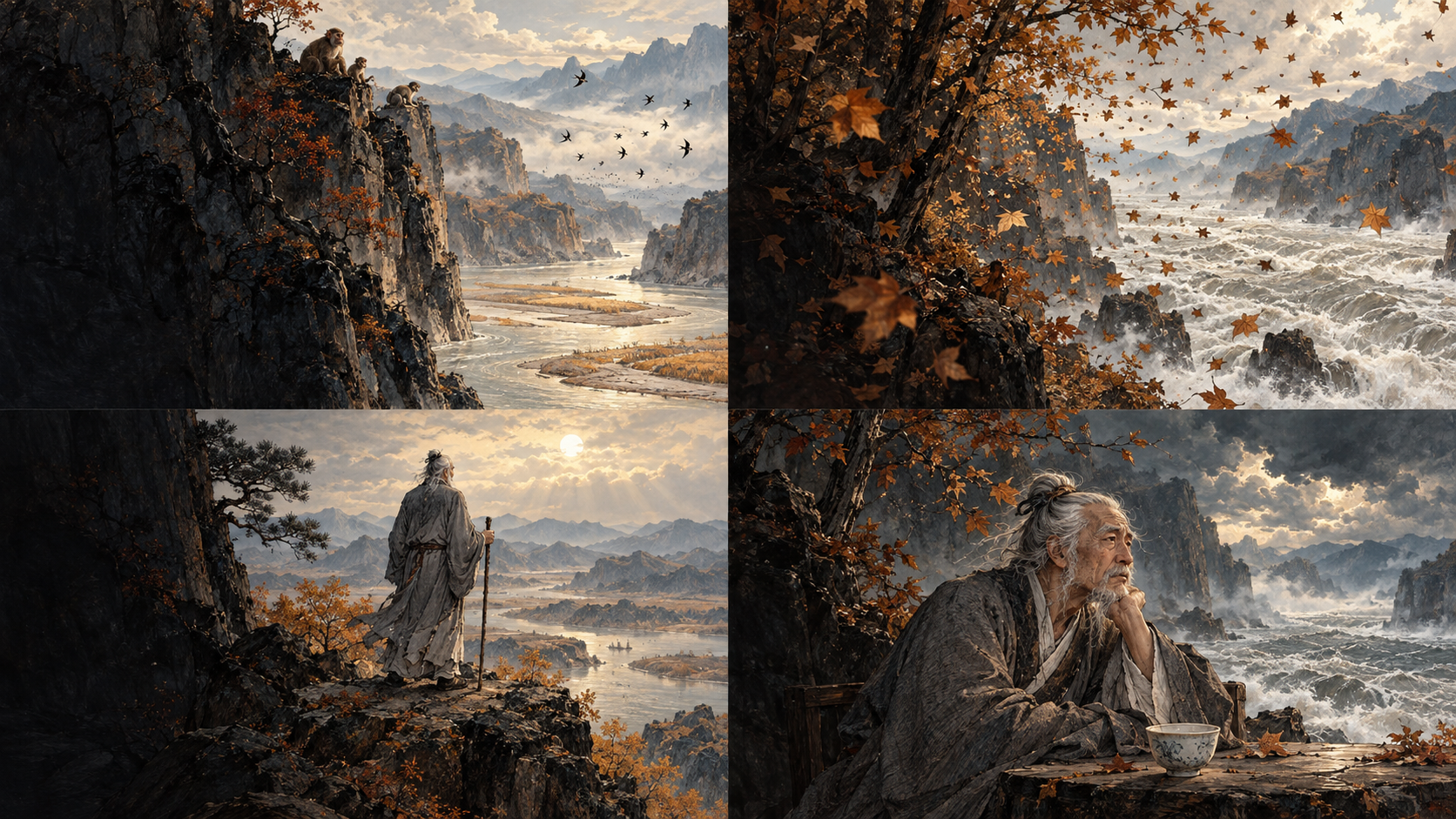 秋江与远山，《登高》的诗意场景